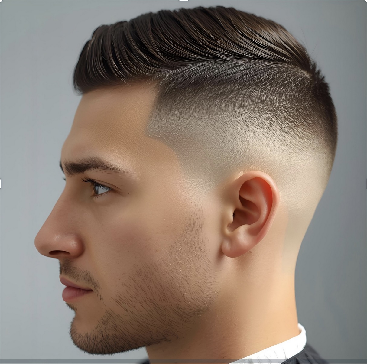 Close-up of a high fade showing a smooth gradient and sharp edges.