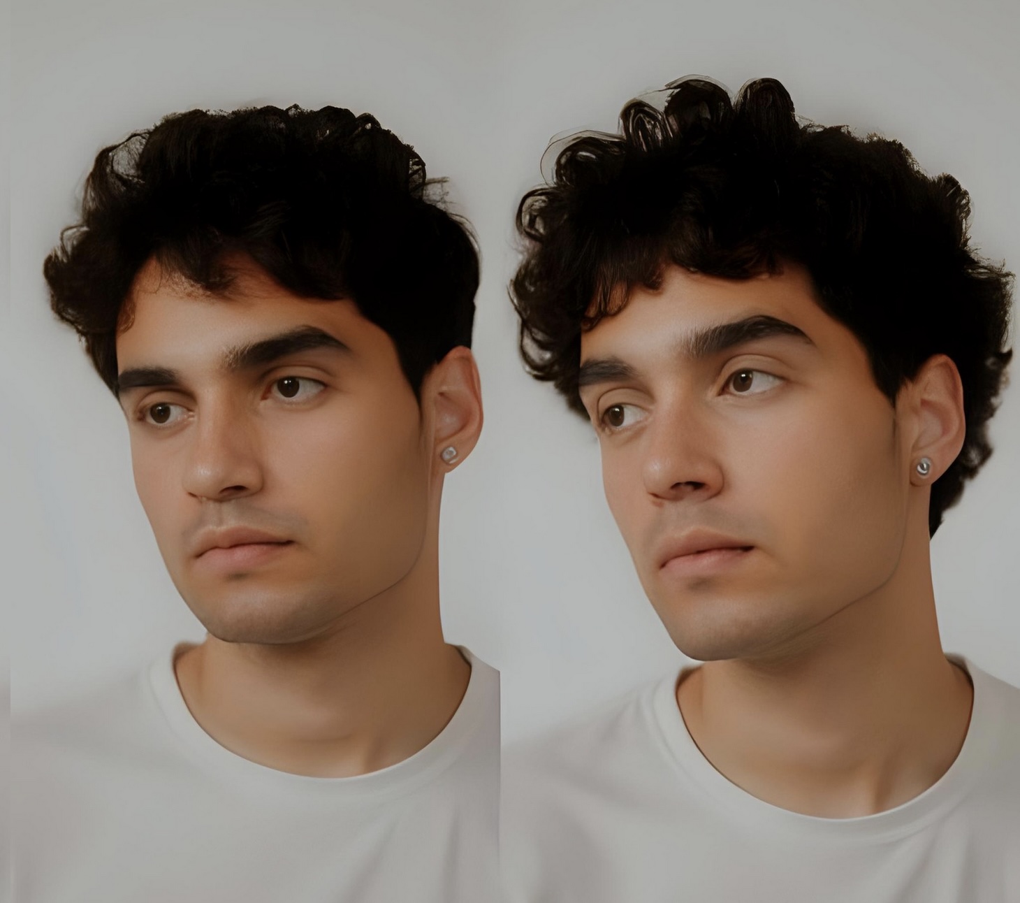 Collage showing curly, wavy, and straight haircuts for men.