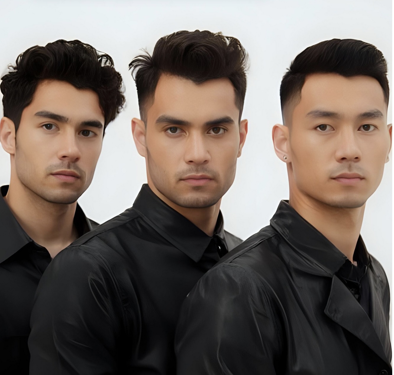 Lineup of short, medium, and long hairstyles for men.