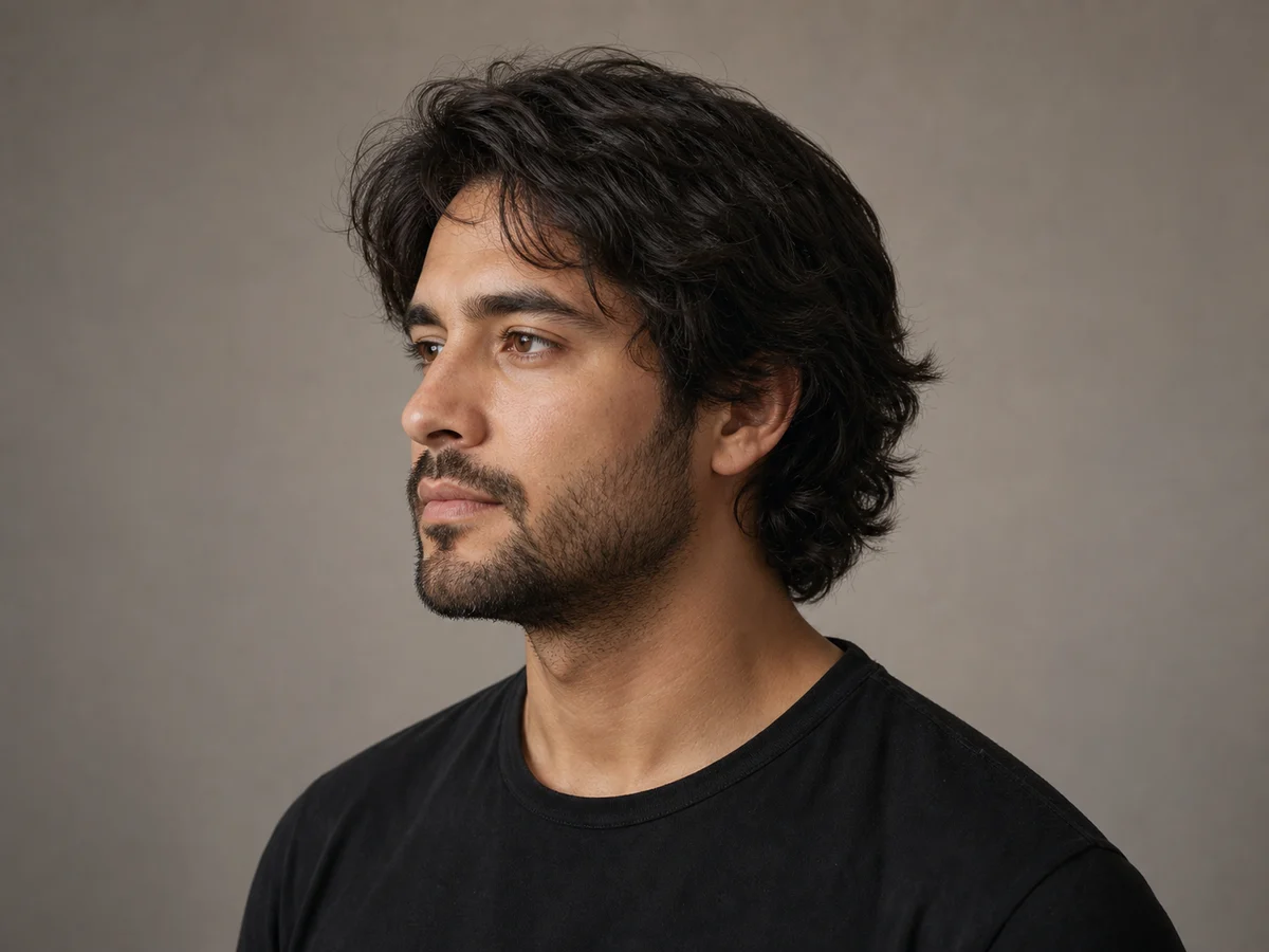 Man with an overgrown hairstyle before a haircut